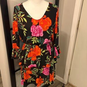 Express…Bright Floral Long Sleeve Tiered Dress…Size Medium